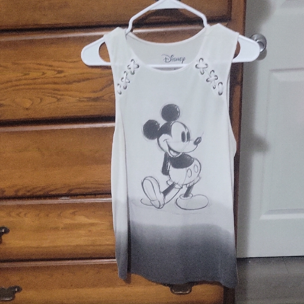 Disney White & Gray Mickey Mouse Lace-Up Shoulder Tank